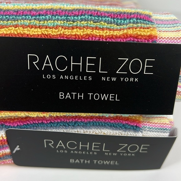 Rachel Zoe Rainbow Striped Bath Towel Set 100% Cotton 30 x 54 Set of 2 NEW - Picture 2 of 7